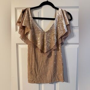 White House Black Market Top Velvet Flounce Antique Blush w/ Belt